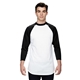 aerial view a white/ black augusta sportswear adult 3/4- sleeve baseball jersey, image 1 of 3