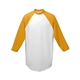 a white/ gold augusta sportswear adult 3/4- sleeve baseball jersey