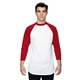 aerial view a white/ red augusta sportswear adult 3/4- sleeve baseball jersey, image 1 of 2