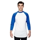 aerial view a white/ royal augusta sportswear adult 3/4- sleeve baseball jersey, image 1 of 3