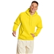 aerial view a athletic yellow hanes 7.8 oz ecosmart(r) 50/50 pullover hood - p170, image 1 of 3