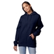 aerial view a heather navy hanes 7.8 oz ecosmart(r) 50/50 pullover hood - p170, image 1 of 2