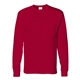 aerial view a deep red hanes 6.1 oz tagless(r) long - sleeve pocket t - shirt - 5596, image 1 of 3