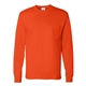 aerial view a orange hanes 6.1 oz tagless(r) long - sleeve pocket t - shirt - 5596, image 1 of 3