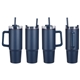 aerial view a navy blue octava 30 oz stainless steel / polypropylene mug, image 1 of 2