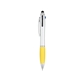 aerial view a silver with yellow 3- in - one pen with stylus, image 1 of 3