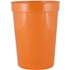 aerial view a orange 12 oz custom smooth plastic stadium cup, image 1 of 2
