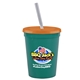 a teal cup & translucent orange lid & frost straw 16 oz stadium tumbler cup with lid straw - digital