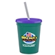 a teal cup & translucent violet lid & frost straw 16 oz stadium tumbler cup with lid straw - digital