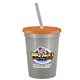 a metallic silver cup & translucent orange lid & frost straw 16 oz stadium tumbler cup with lid straw - digital