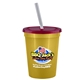 a metallic gold cup & translucent red lid & frost straw 16 oz stadium tumbler cup with lid straw - digital
