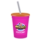 a pink-raspberry cup & translucent orange lid & frost straw 16 oz stadium tumbler cup with lid straw - digital