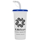 a white cup & royal blue lid super sipper - 32 oz sport sipper with straw