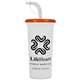 a white cup & neon orange lid super sipper - 32 oz sport sipper with straw
