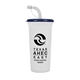 a white cup & navy blue lid super sipper - 32 oz sport sipper with straw