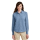 aerial view a faded blue port company ladies long sleeve value denim shirt, image 1 of 6