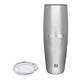 a stainless steel snowfox(r) 24 oz beer glass with lid, laser, premium