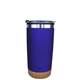 aerial view a metallic blue halcyon(r) 20 oz cork bottom tumbler with stainless straw / flip top lid, full color digital, image 1 of 2