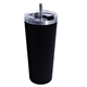 aerial view a black 22 oz memphis tumbler with flip top lid stainless steel straw, full color digital, image 1 of 2