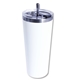 aerial view a white 22 oz memphis tumbler with flip top lid stainless steel straw, full color digital, image 1 of 2