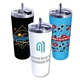 a group of 22 oz memphis tumbler with flip top lid stainless steel straw, full color digital