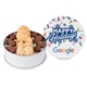 aerial view a white molded chocolate and chocolate chip cookie tin i, image 1 of 2