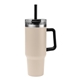 aerial view a beige 40 oz intrepid stainless steel tumbler with handle and straw, image 1 of 3