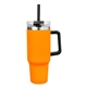 aerial view a orange 40 oz intrepid stainless steel tumbler with handle and straw, image 1 of 3