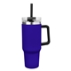 aerial view a purple 40 oz intrepid stainless steel tumbler with handle and straw, image 1 of 3