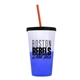 a frost-to-blue cup & black lid & translucent orange straw 22 oz cool color change sport sipper
