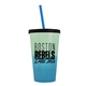 a green-to-blue cup & black lid & translucent blue straw 22 oz cool color change sport sipper