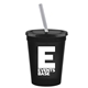 a black cup & black lid & frost straw promotional personalized 16 oz stadium plastic tumbler cup with lid straw