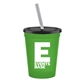 a green cup & black lid & frost straw promotional personalized 16 oz stadium plastic tumbler cup with lid straw