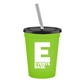 a lime green cup & black lid & frost straw promotional personalized 16 oz stadium plastic tumbler cup with lid straw