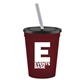 a maroon cup & black lid & frost straw promotional personalized 16 oz stadium plastic tumbler cup with lid straw