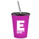 a hot pink cup & black lid & frost straw promotional personalized 16 oz stadium plastic tumbler cup with lid straw