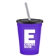 a violet cup & black lid & frost straw promotional personalized 16 oz stadium plastic tumbler cup with lid straw