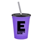 a transparent violet cup & black lid & frost straw promotional personalized 16 oz stadium plastic tumbler cup with lid straw