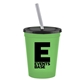 a transparent green cup & black lid & frost straw promotional personalized 16 oz stadium plastic tumbler cup with lid straw