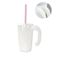 aerial view a white beer stein & pink straw 20 oz stackable beer stein / straw / lid set, image 1 of 2