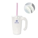 aerial view a white beer stein & pink straw 20 oz stackable beer stein / straw / lid set, image 2 of 2