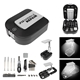 aerial view a black with gray 30- piece tool kit with light, image 1 of 2