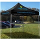 a group of steel premium 30mm 10ft. square event tent full - color dye sublimation (6 locations) includes bag and sand bags