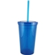a translucent blue 16 oz bolero polypropylene double wall plastic tumbler