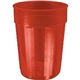 a trans red 22 oz squat fluted plastic stadium cup