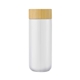 aerial view a white williston 10 oz double wall ceramic mug w / bamboo lid, image 1 of 2