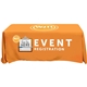 aerial view a group of all over full color dye sub table cover - flat poly 4- sided, fits 8 table, image 1 of 6
