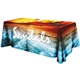 aerial view a group of all over full color dye sub table cover - flat poly 4- sided, fits 8 table, image 3 of 6