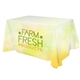 aerial view a group of all over full color dye sub table cover - flat poly 3- sided, fits 4 table, image 1 of 3