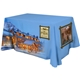aerial view a group of all over full color dye sub table cover - flat poly 3- sided, fits 4 table, image 2 of 3